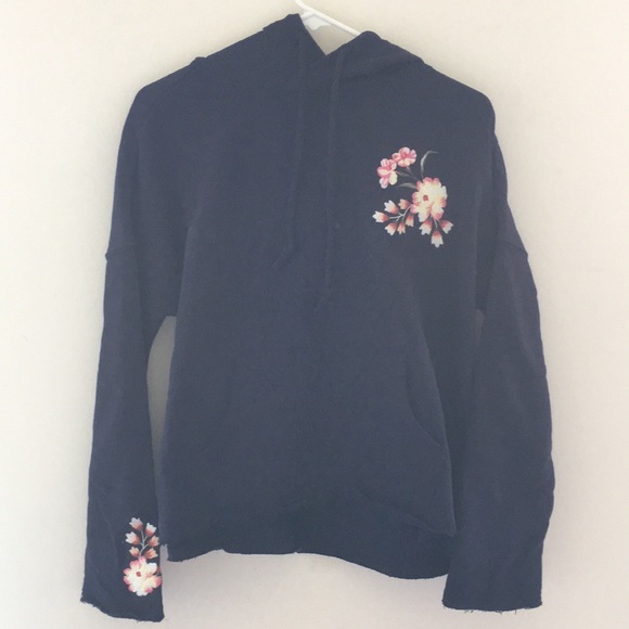 Navy Betsey Johnson Floral Embroidered Hoodie - Picture 1 of 5